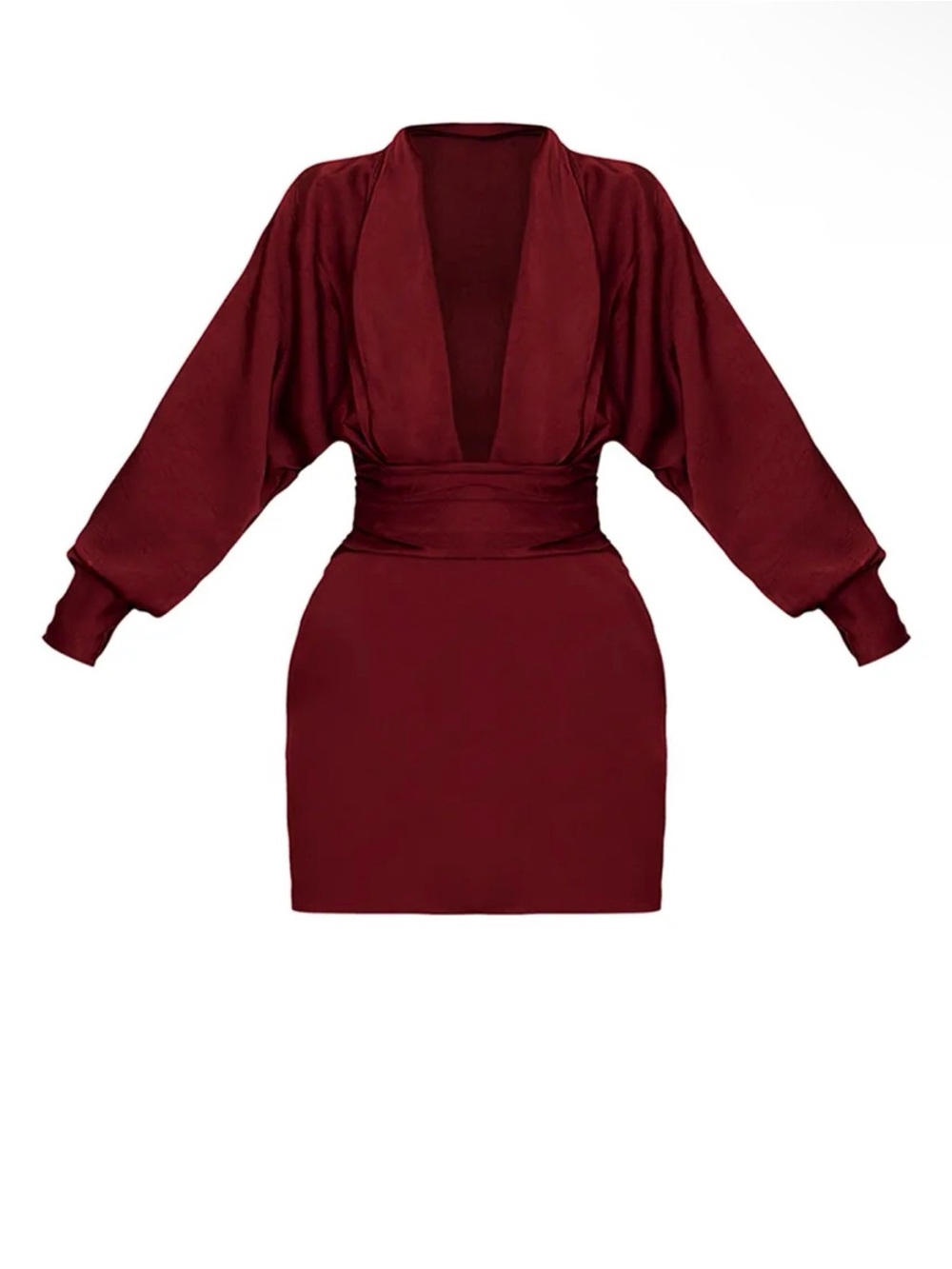 PrettyLittleThing Burgundy Plunging Wrap Mini Dress